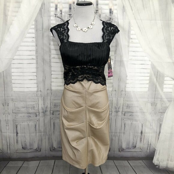 Blondie Nites Stacy Sklar Size 7 Black Lace Pleated Fitted Dress Prom Formal - Picture 1 of 10